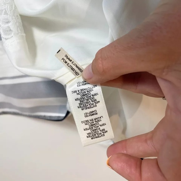 Eliza J Sleeveless Jacquard Striped Mini Tank Dress Navy Blue Size L Slit Lined - Picture 6 of 7